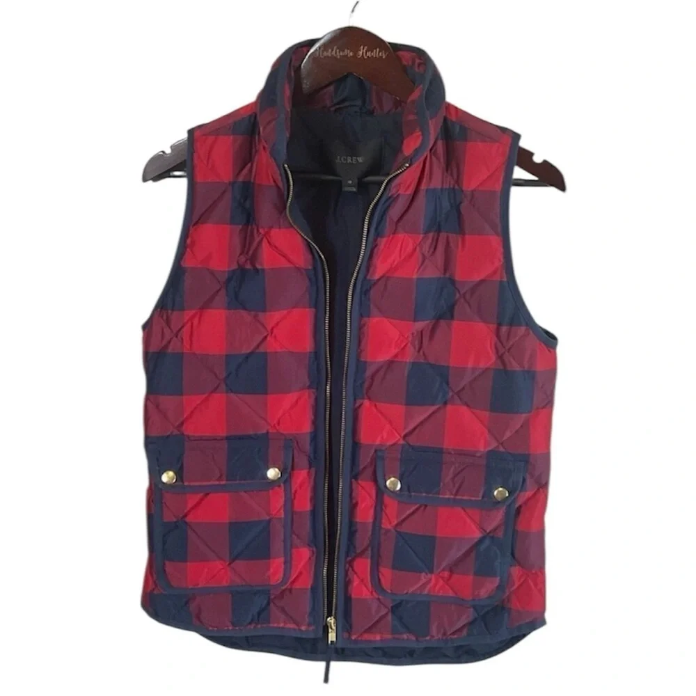 J. Crew Red and Navy Checkered Vest